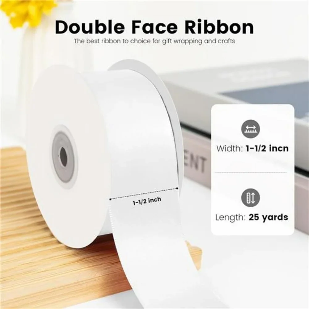 White Satin Ribbon 1 5 Inch Wide 25 Yards Double Face Ribbon for Wedding Crafts